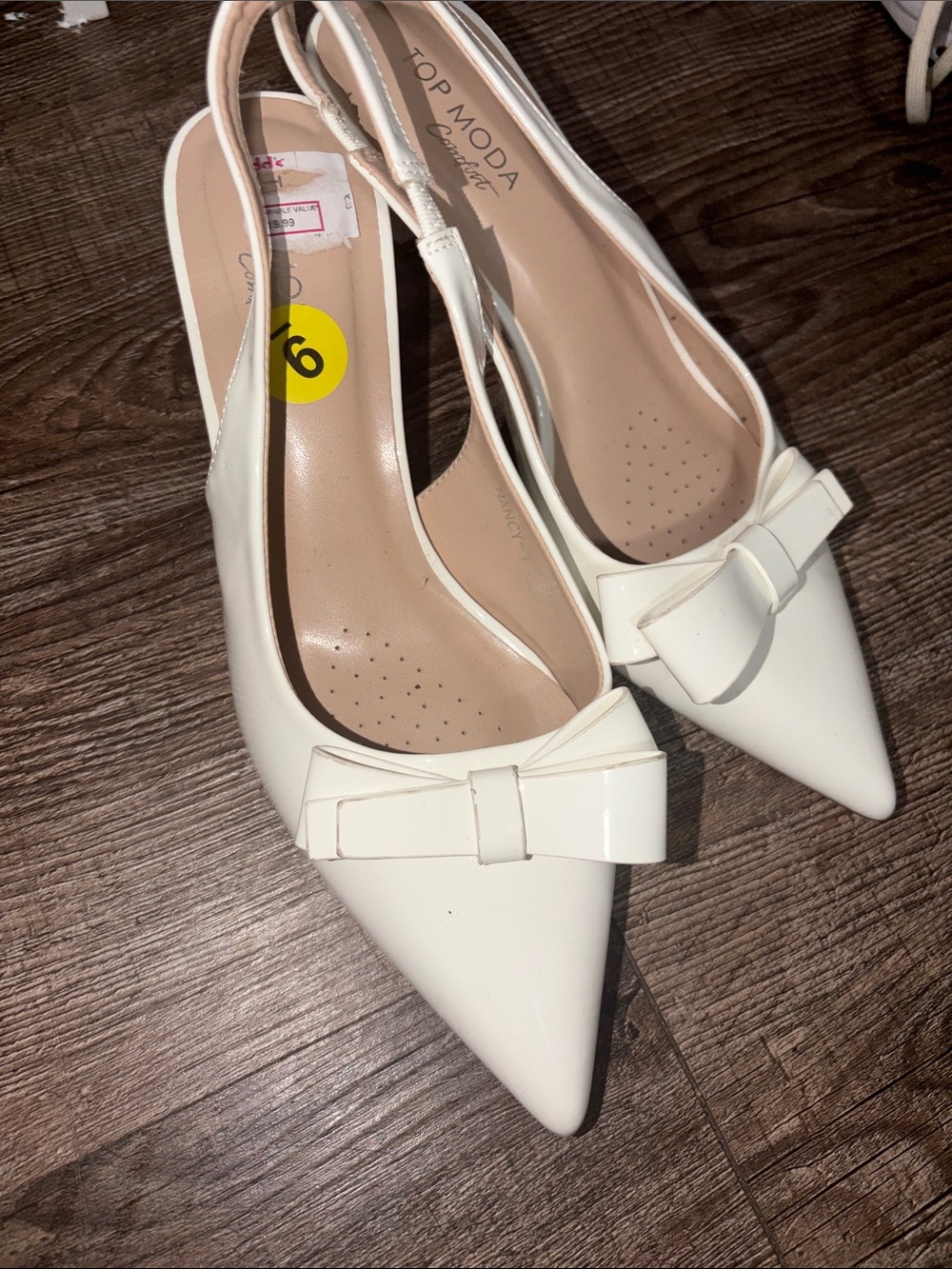 TOP Moda White Pointed Slingback Heels with Bow Accent
